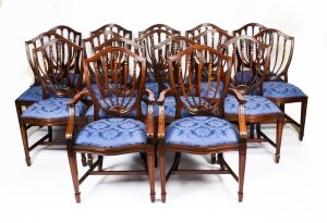 Bespoke Set 18 English Hepplewhite Revival Dining Chairs 20th Century